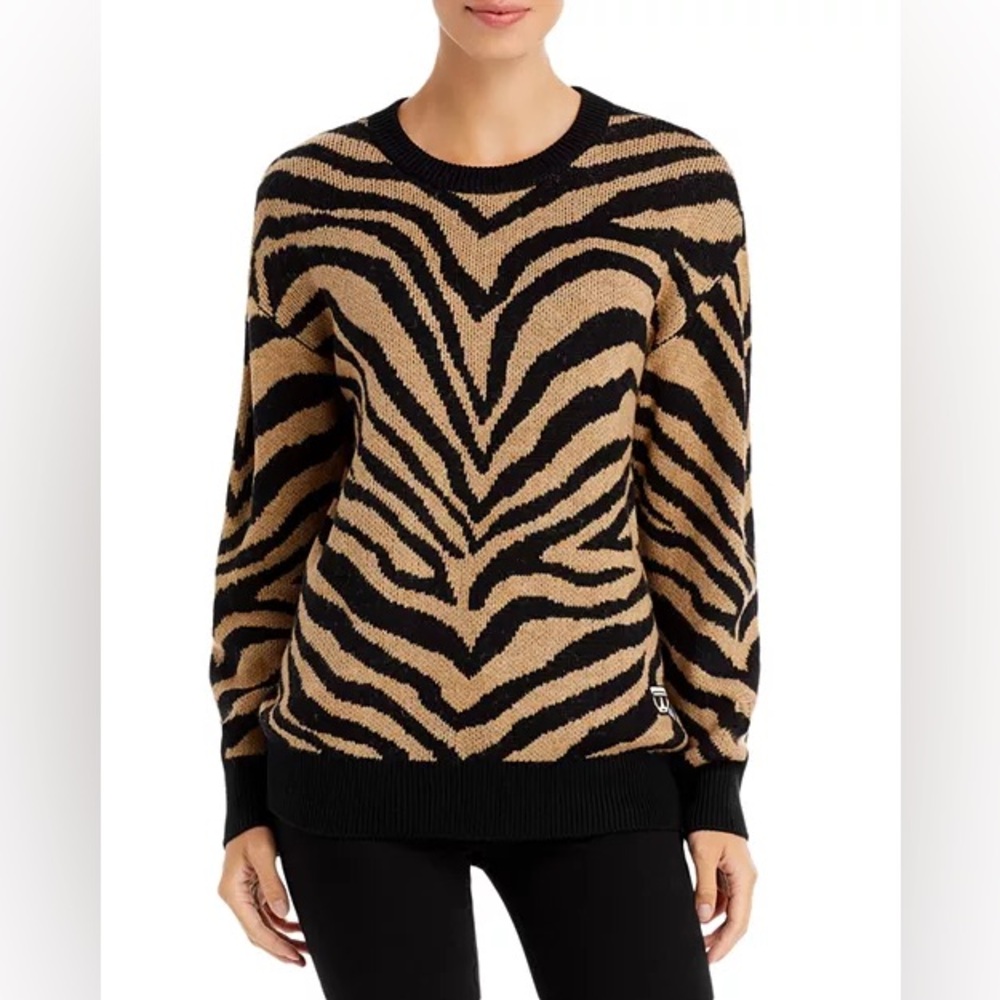 Karl Lagerfeld Black and Tan Striped Sweater